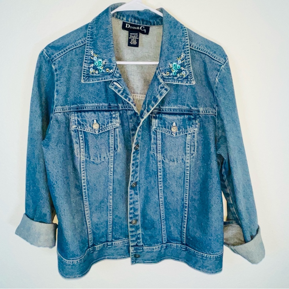 Denim Jacket with embroidered collar